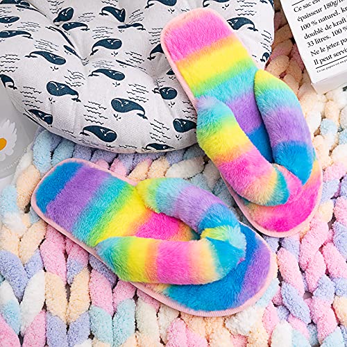 Women's Fuzzy Memory Foam Flip Flop Slippers Soft Comfy Open Toe Slip On Spa Thong Flat Sandals Ladies House Home Furry Sandal Slides Indoor Outdoor4