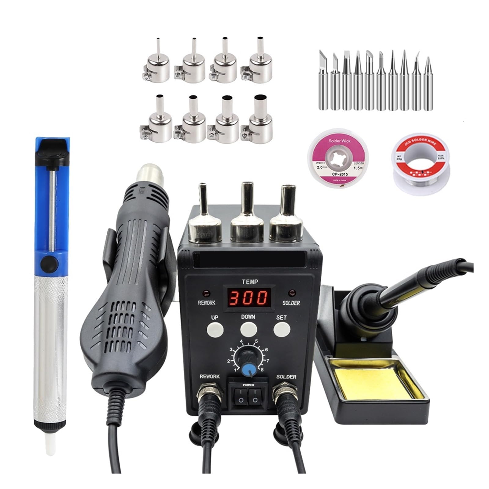 Stazione Di Saldatura Digitale ESD 2 In 1 Con Pistola Ad Aria Calda, Saldatrice For IC SMD, Strumenti Rilavorazione E Dissaldatura Riscaldamento rapido(KIT4)