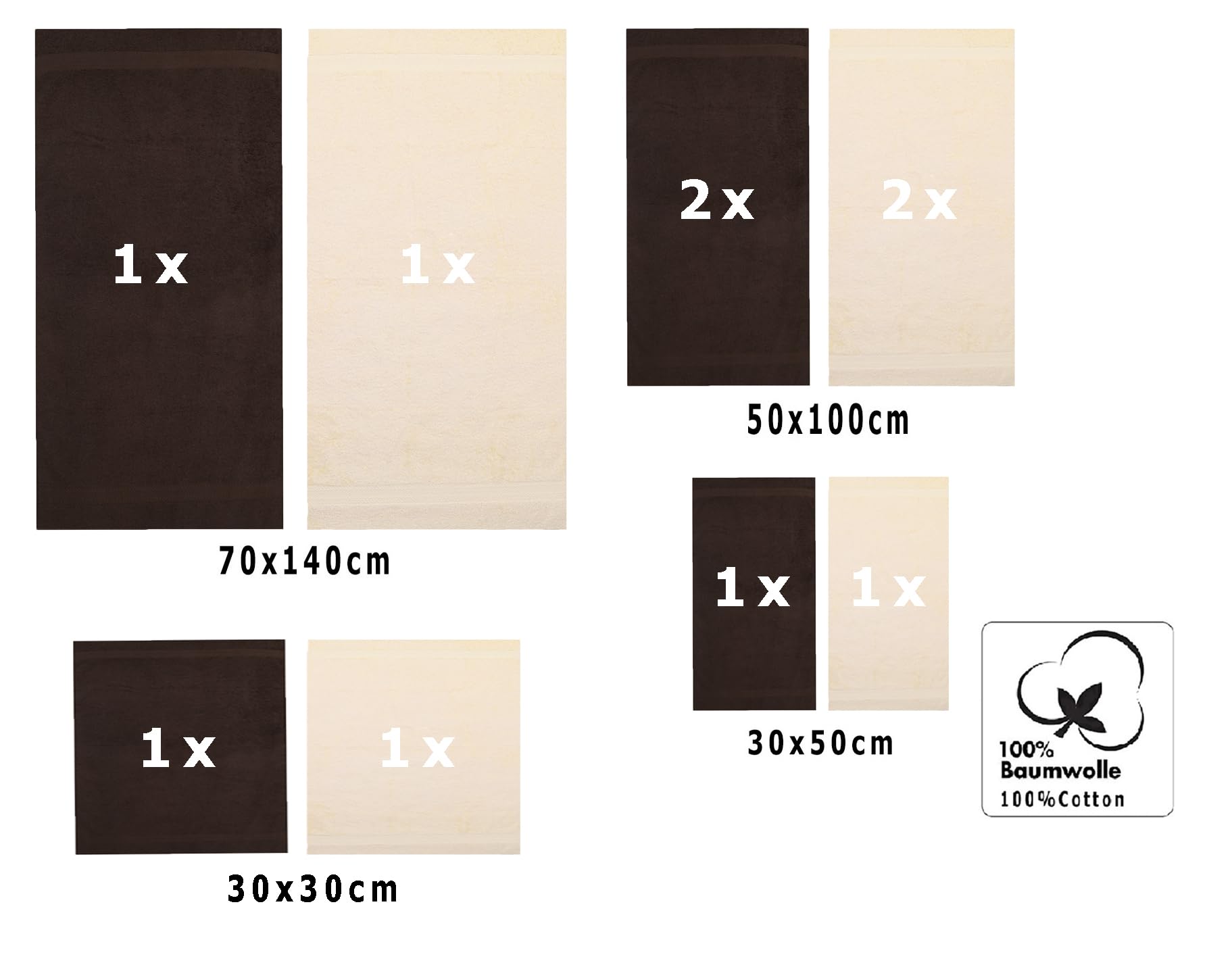Betz Juego de 10 Toallas Classic 100% algodón 2 Toallas de baño 4 Toallas 2 Toallas de Mano 2 Toallas Cara de Color marrón Oscuro y Beige