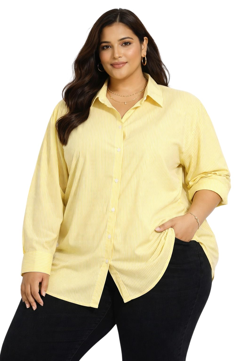 Women's Striped Casual Plus Size Shirt | Comfortable Oversized Fashion Clothing, Office, Travel, Vacation, Holiday, Party | Full Sleeve Button Down Collared-picture-46