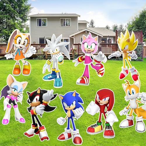Sonic Birthday Party Supplies, 9PCS Hedgehog Themed Yard Signs with Stakes, Birthday Decorations Party Favors for Kids Party Indoor Outdoor Wall Decor