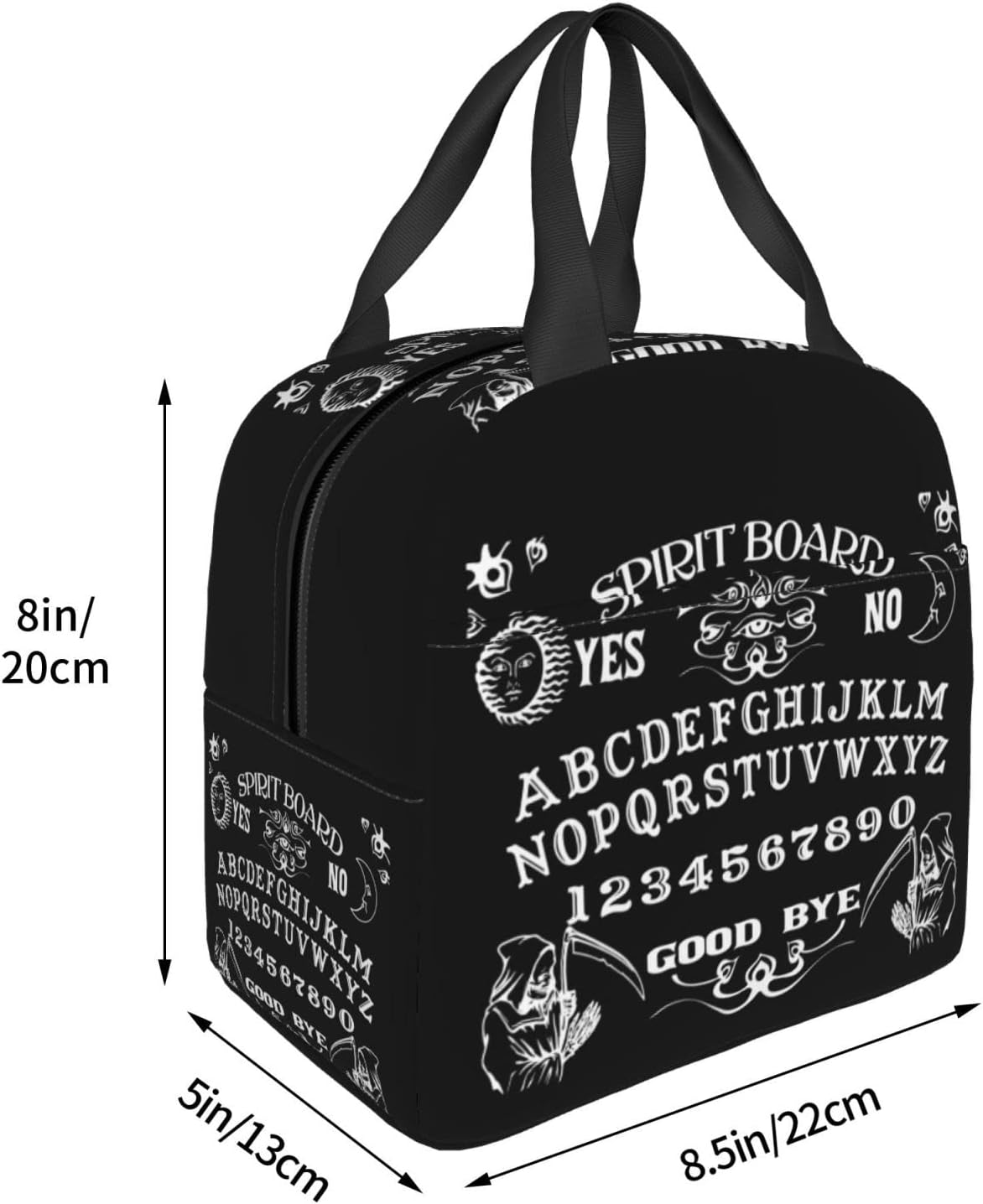Vintage Skeleton Magic Ouija Spirit Board Black Reusable Insulated Lunch Bag For Women Men Waterproof Tote Lunch Box Thermal Cooler Lunch Tote Bag For Work Office Travel Picnic - Image 8