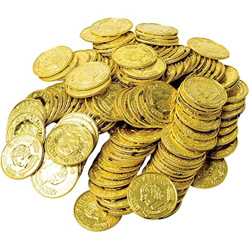 GIFTEXPRESS Plastic Doubloon Gold Coins - 144 Count Kids Play Money Pirate Tokens - Toy Treasure for St. Patricks Day Games, Decorations & Party Favors