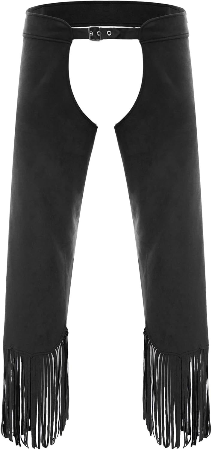 Jelory Women's Western Cowboy Chaps Cowgirl Costume French Open Hose Leather Pants Cosplay Party