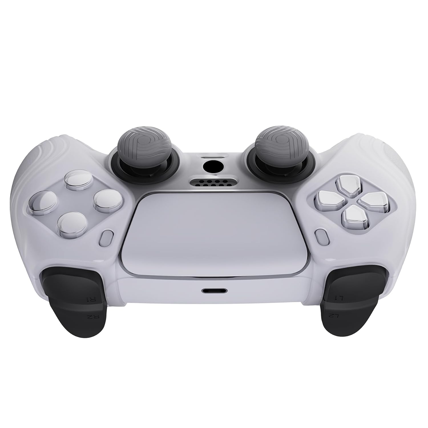 eXtremeRate PlayVital Samurai Edition Clear White Anti-Slip Controller Silicone Skin for ps5, Ergonomic Soft Rubber Protective Case for ps5 Controller with Clear White Thumb Stick Caps - Image 7