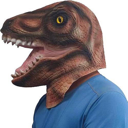 Halford Dinosaur Mask, Scary Dino T-Rex Head Mask, Creepy T-Rex Latex Raptor Mask for Halloween Party Props