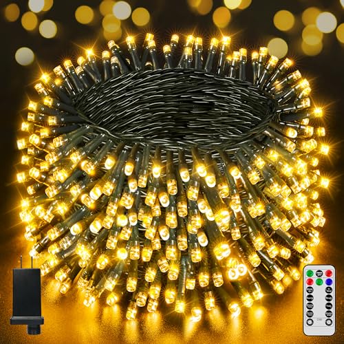 BrightChristmas 1000 LED 328 FT Christmas Lights, Waterproof Outdoor String With Remote and Timer, 8 Modes Dimmable, Fairy Lights for Holiday Decor (Warm White)