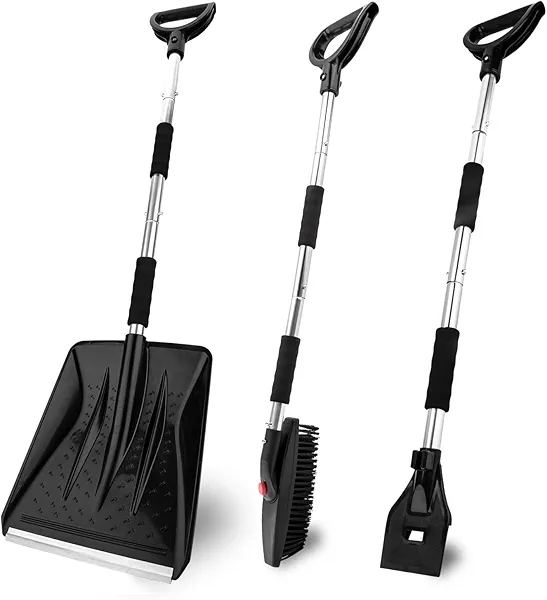 OCGIG 3-in-1 Portable Snow Shovel Kit with Ice Scraper and Snow Brush, Emergency Collapsible Design Snow Remover Set for Garden, Camping, Car, Trucks and Other Outdoor Activities