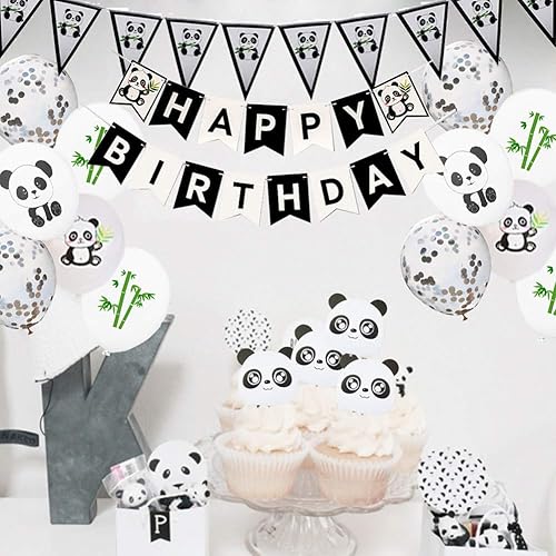 Miniatura 6 de 77 piezas de suministros de fiesta de panda lindo para niñas, panda, feliz cumpleaños, bandera, globos de panda, decoraciones para cupcakes, bolsas