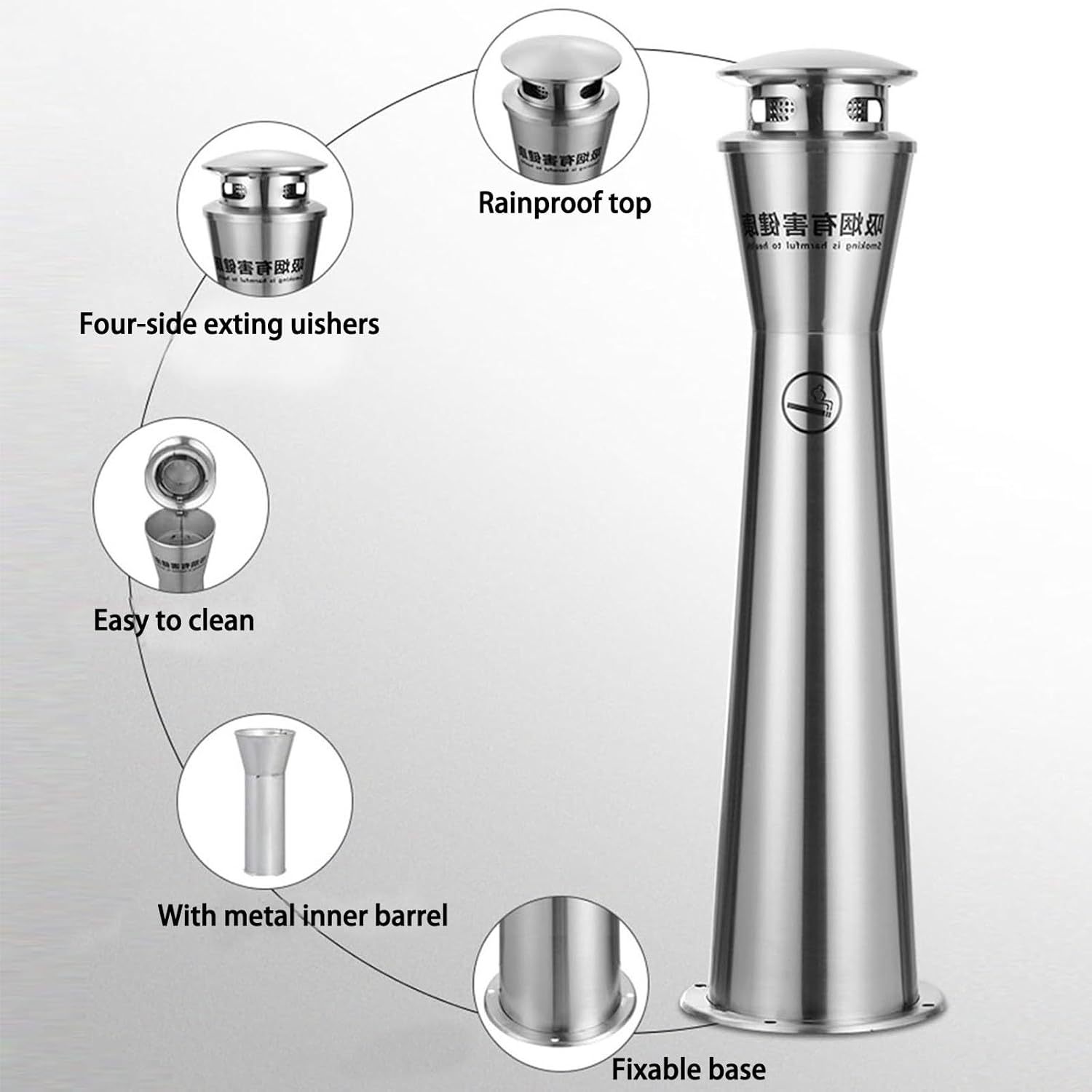 Outdoor Stainless Steel Standing Ashtray, Standing Trash, Large Capacity Trash Bin with Removable Inner Bucket for Office Hotel Home Patio Backyard(Mobile)