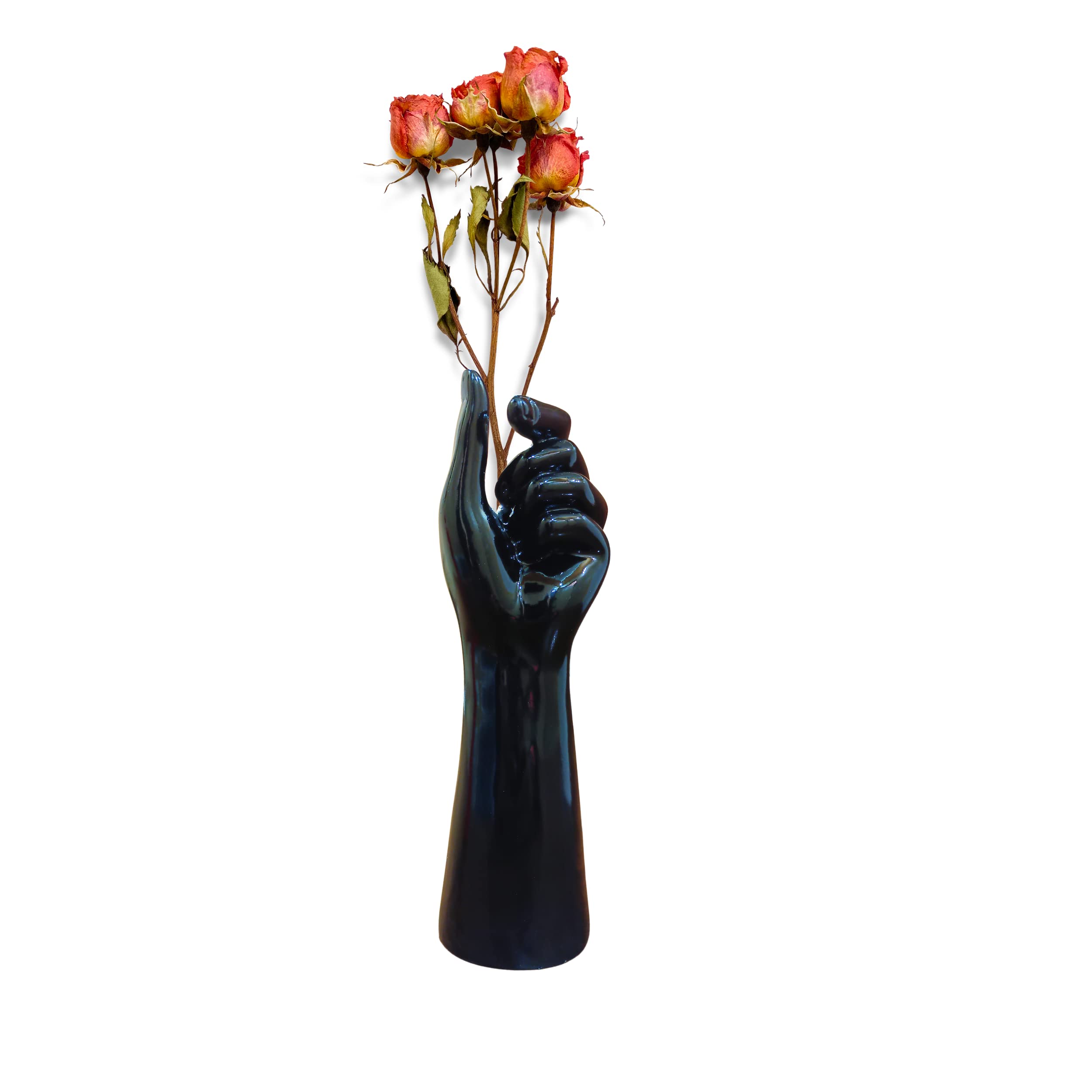MARINER'S CREATION Premium Flower vase in Hand Shape Vase for Living Room Flower vase Long for Corner House Warming Gift Black Color vase 7x7x25.5 cm Material- ceremic-image-2