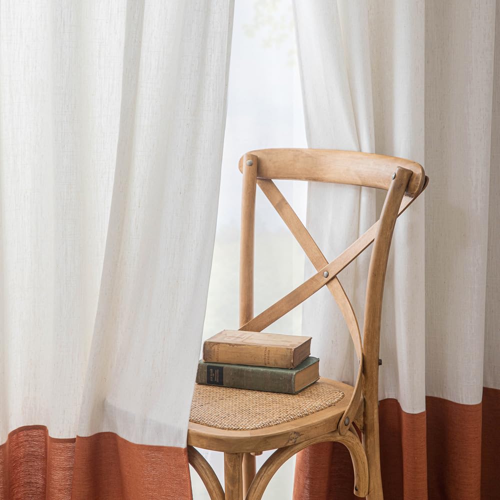 Tende Semplici Tende da Finestra di Lino 2 Pannelli Moderno Eleganti Eleganti Tende da Letto Balcone da Soggiorno Decorazione di Hotel Casa-White And Orange||132 * 160cm/52 * 63"