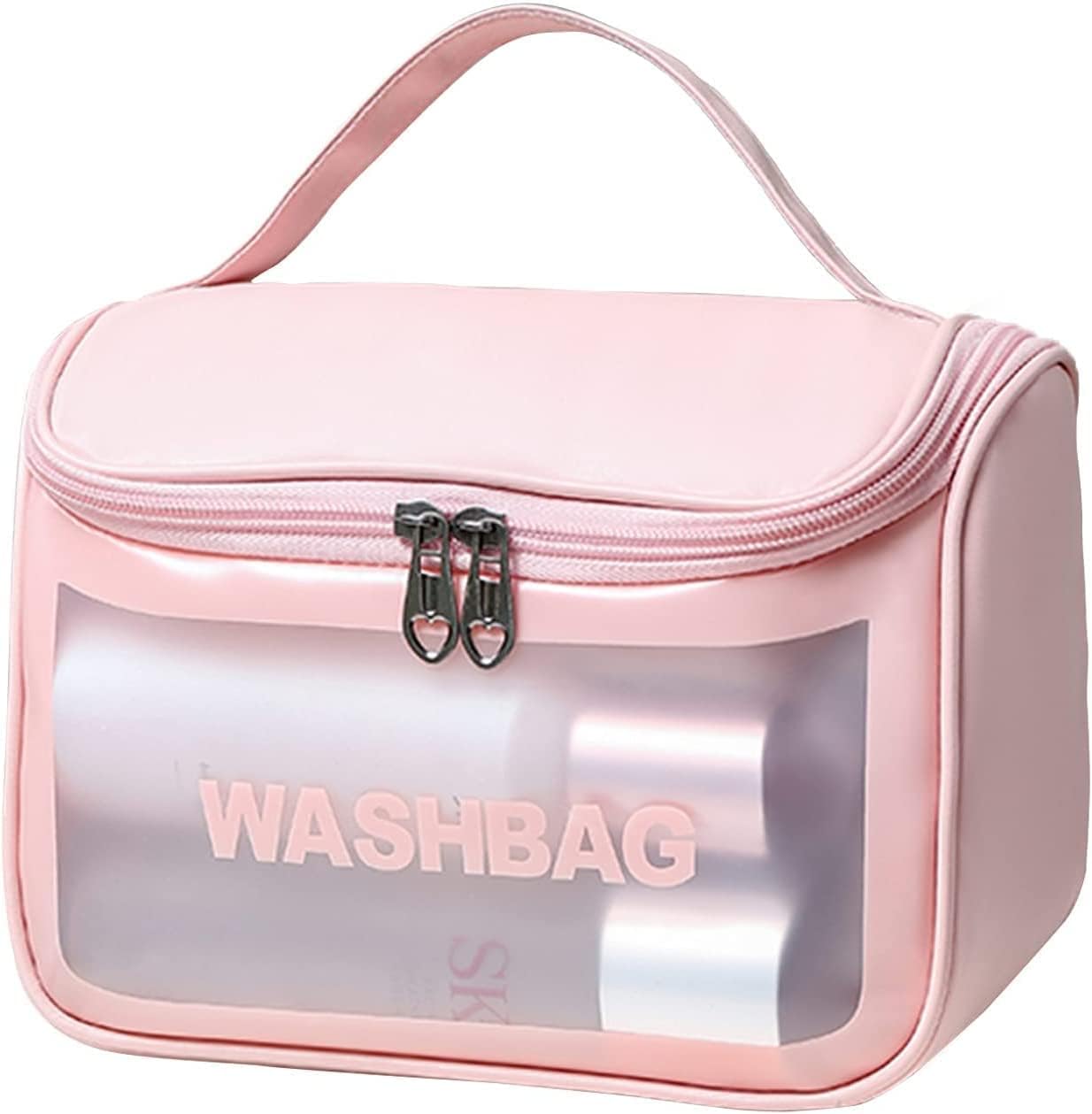 Xelvix Pvc Cosmetic Organizer Bag Makeup Pouch For Women Travel Toiletry Bag For Cosmetics Brushes Accessories Waterproof Zippered Cosmetic Bag Portable Carry Pouch (Pink), 13.5 Cm