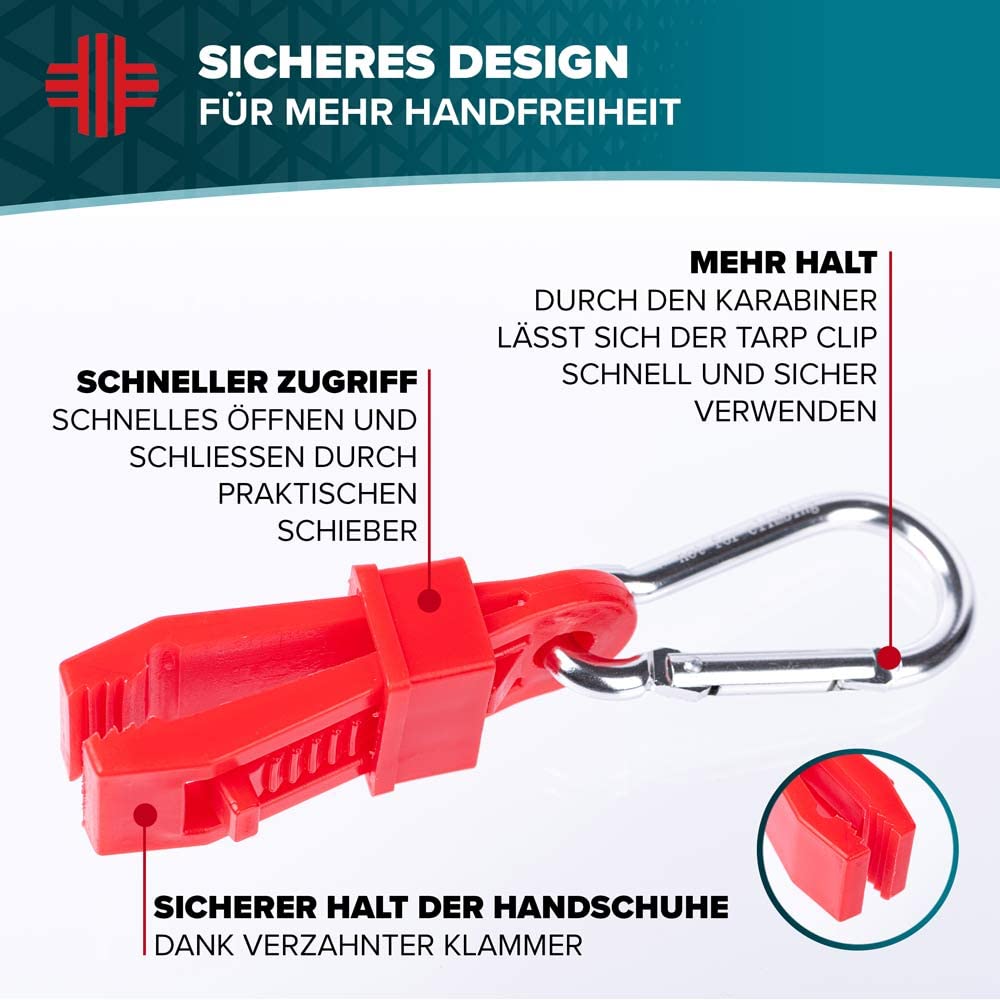 LIFE IS SIMPLE Handschuhhalter Tarp Clip mit Karabinerhaken Feuerwehr rot Fai da te