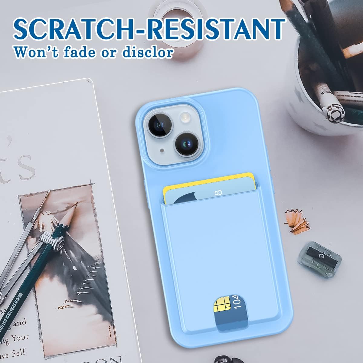 Petocase for iPhone 14 Case/iPhone 13 Wallet Case,Card Holder Slot Ultra Bling Slim Clear Flexible TPU Soft Silicone Protective Phone Case Cover for Apple iPhone 13/14 Light Blue - Image 5