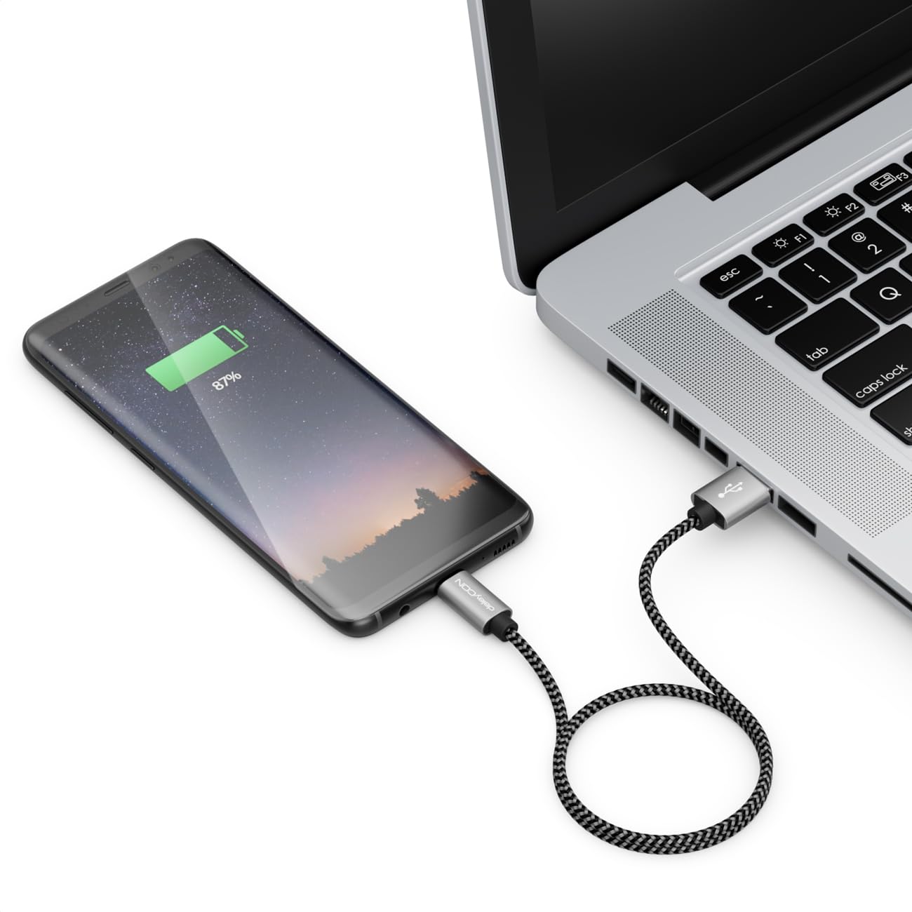 deleyCON 0,30m Nylon Cavo USB-C 30 cm Corto Cavo di Ricarica Cavo Dati USB Tipo C Spina in Metallo Ricarica e Sincronizzazione di Telefono Cellulare e Smartphone