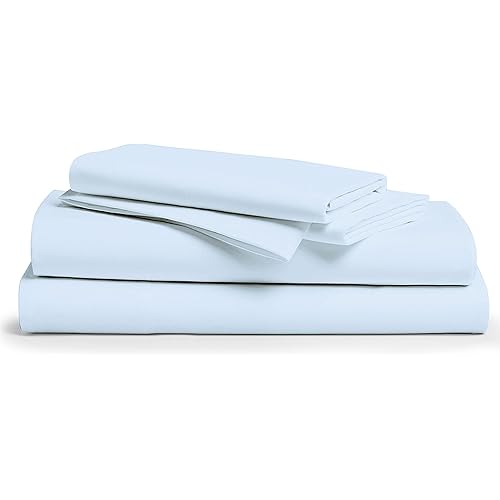 XOOX Linen Premium 800-Thread-Count Egyptian Feel 100% Cotton - Breathable Light Blue King 4 Pc Bedsheet Set, Easy Snug Fit, 18" Deep Pocket, Soft Smooth Luxury Sateen Weave, Extra Long Staple Cotton