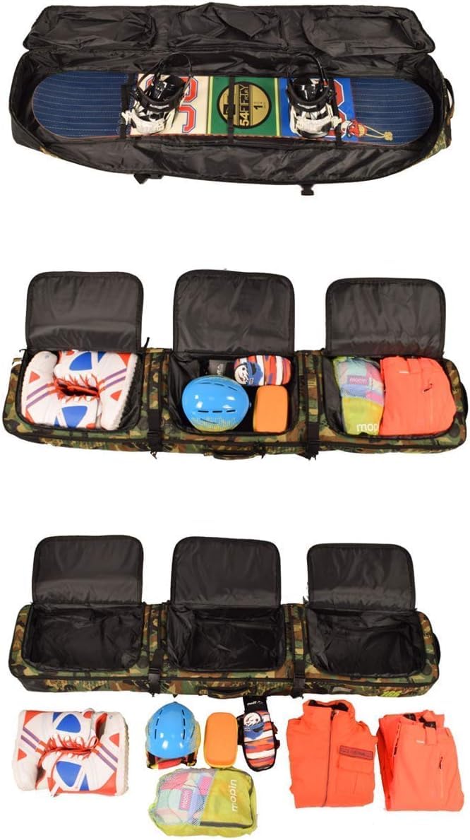 TentHome - Fundas para esquís con compartimentos de almacenamiento para mujer, bolsa de material de esquí, bolsa de snowboard con ruedas, funda para snowboard, impermeable, resistente al desgaste