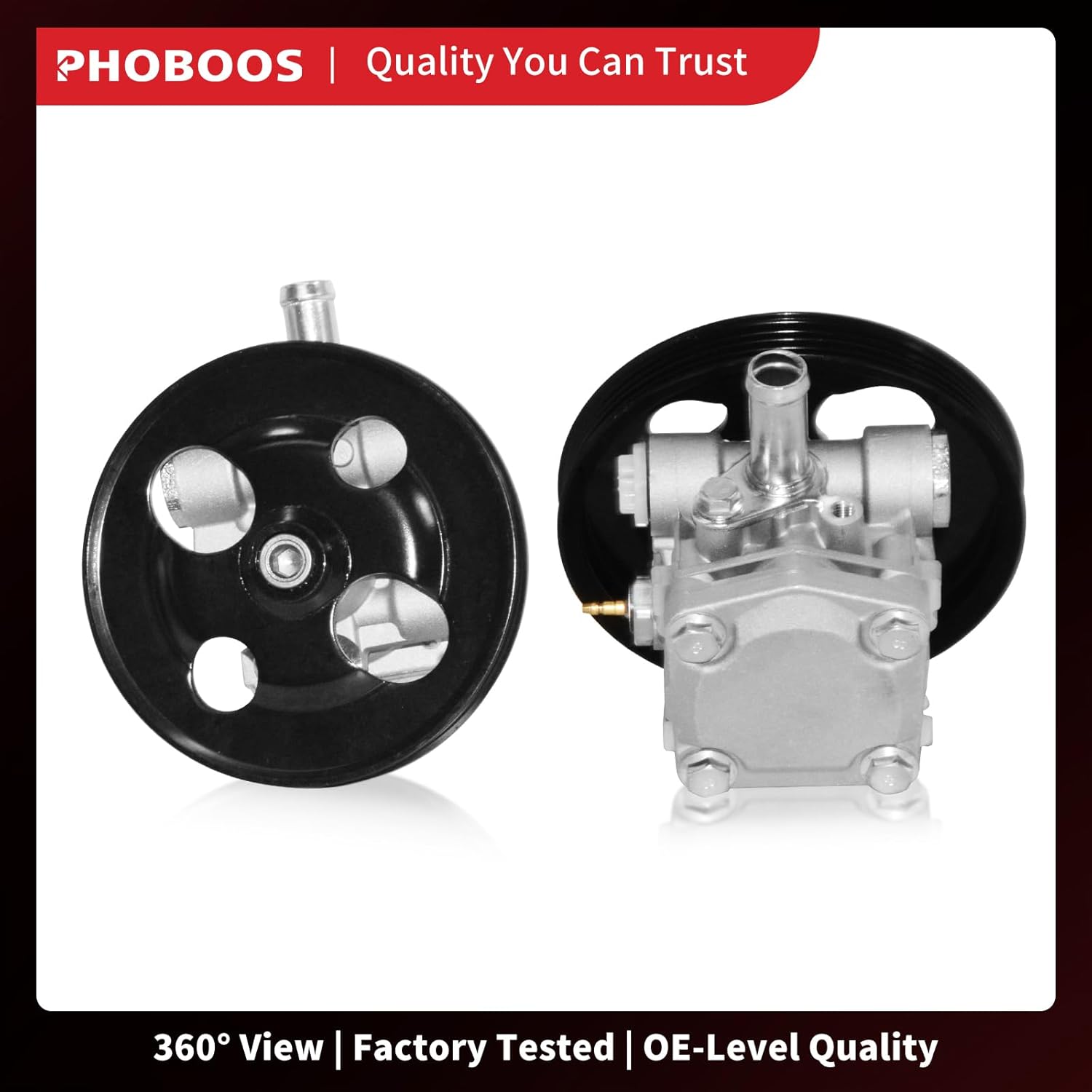 PHOBOOS Power Steering Pump Compatible with Chevrolet Tracker 2001-2004, Suzuki Grand Vitara 1999-2005 & XL-7 2002-2006, 2.5L/2.7L Models, with Outlet & Pulley, Low Noise, Ref. 21-5269