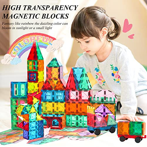 Aquadawn 110 Pieces Magnetic Building Tiles Set with 2 Cars, Magnetic Building Blocks for Toddlers 1-3, Educational Toys Tiles for Kids Ages 4-8, 3D Toys Gifts for Girls Boys