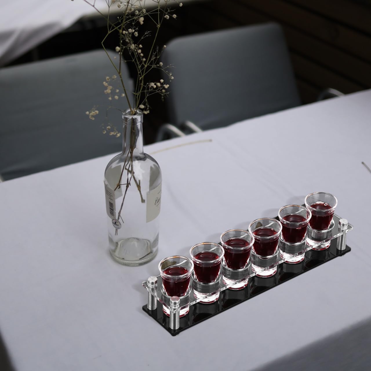6-Hole Acrylic Shot Glass Holder Serving Tray, Clear and Black Flight Board Rack Organizer for Home Bar, KTV, and Party Drinking Cups Display