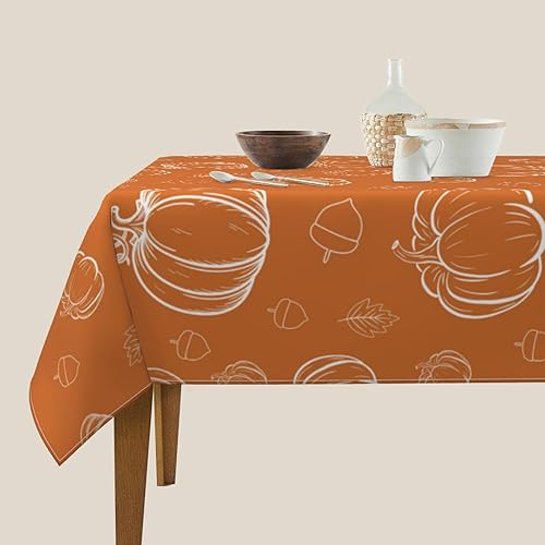 Miniatura 3 de AGAYNA Mantel cuadrado de otoño de 60 x 60 pulgadas, calabazas blancas naranja quemado, mantel de poliéster resistente a las manchas, mantel de
