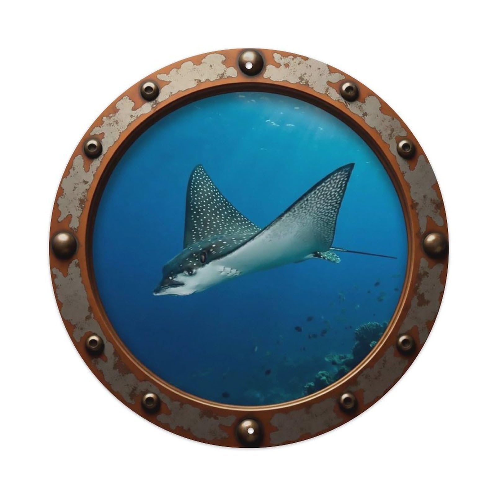 Odgynaw 8X8inch(20X20cm) Vintage Porthole Eagle Ray Nautical Window View Metal Tin Sign