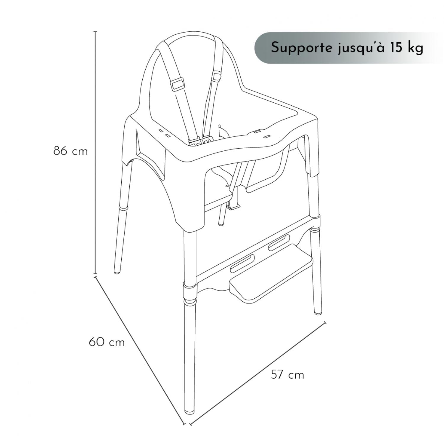 Monsieur Bébé - Chaise haute enfant, réglable hauteur et tablette - Plusieurs coloris