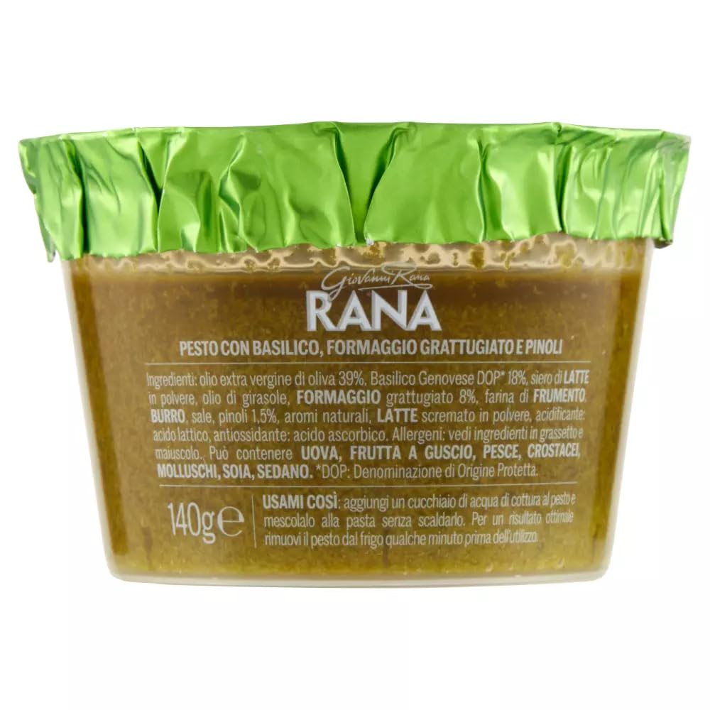 Giovanni Rana Pesto al Basilico Genovese DOP Senza Aglio, salsa de pesto fresca, albahaca genovesa, pesto DOP sin ajo, 140 g + llavero Beni Culinari gratuito