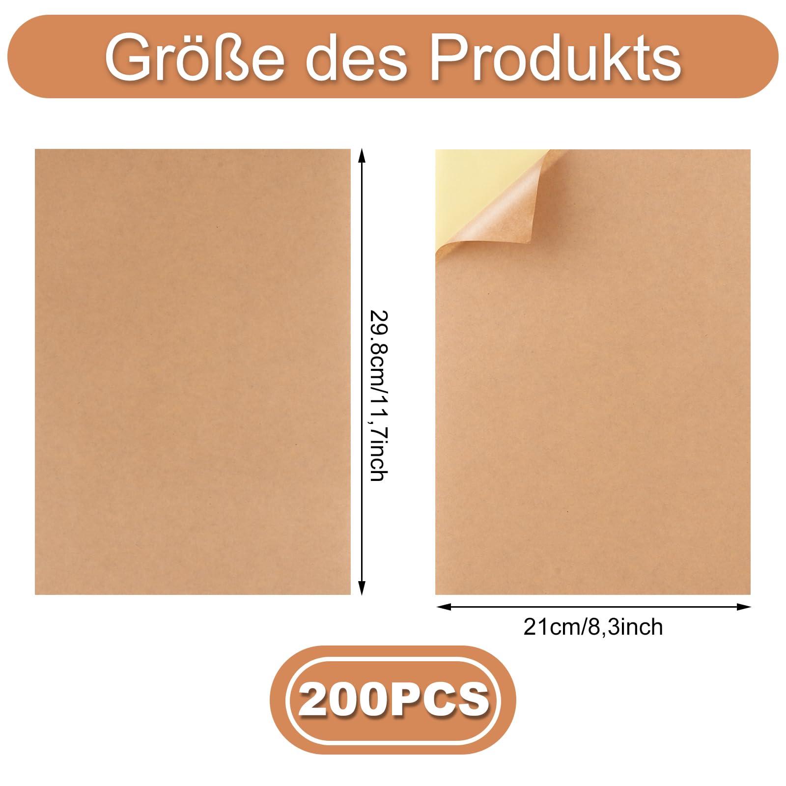 200 Blatt A4 Kraftpapier selbstklebend Aufkleber Etiketten, Bedruckbares Braunes Druckerpapier, Stickerpapier zum Selbst Drucken A4, Kopierpapieraufkleber für Laser Bedrucken, Kopiererdruck