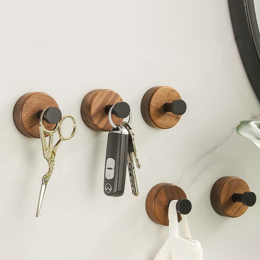 Gancho de aluminio espacial de madera, ganchos para batas de oro blanco y negro, gancho para ropa, colgador de ropa montado en la pared, estante para gancho de puerta, 5 piezas estilo C, 1