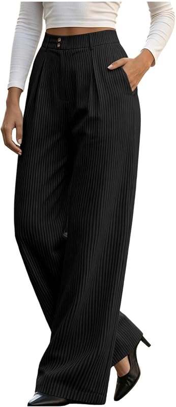 Womens Corduroy Pants Wide Leg High Waist Fall Trousers Pockets
