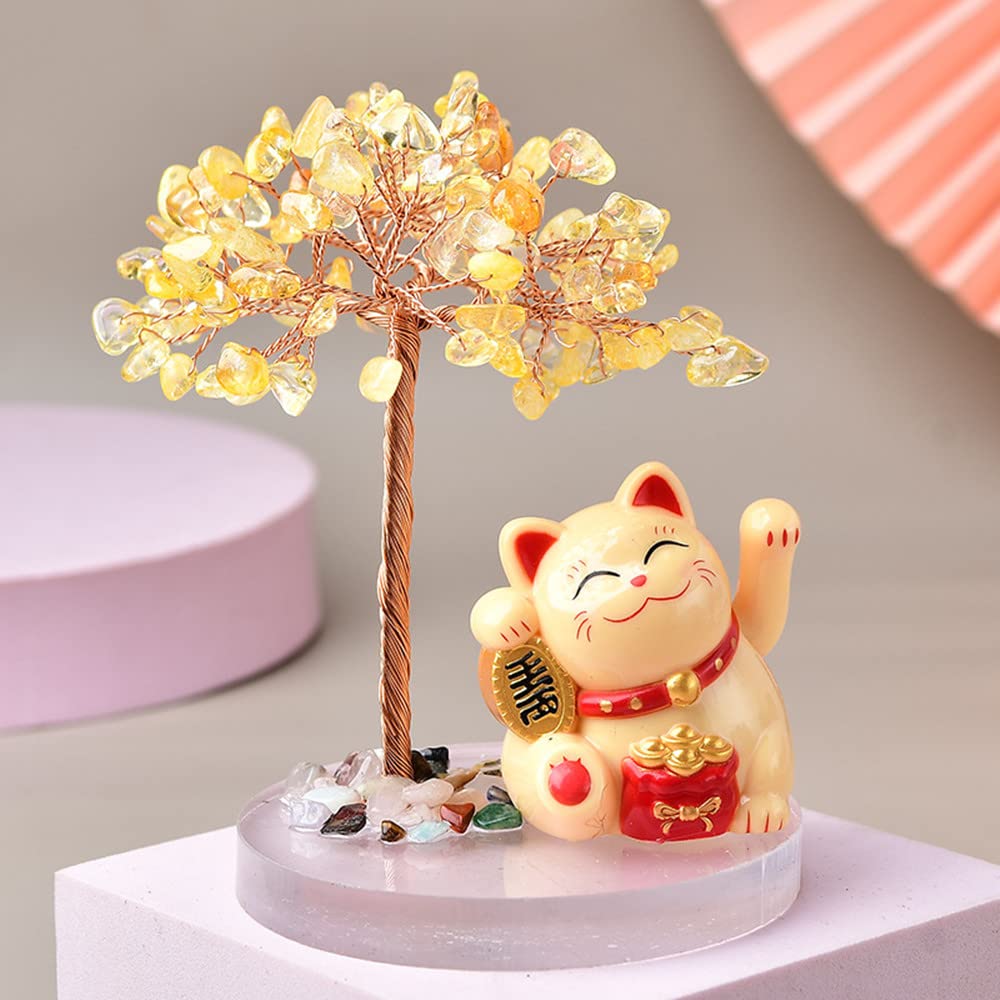 Kingzhuo Lucky Cat, Crystal Tree Healing Stones, Solar Power Weaving Arm, Yoga Meditation, Restaurant, Business, Home Decor, Office Decor, Car