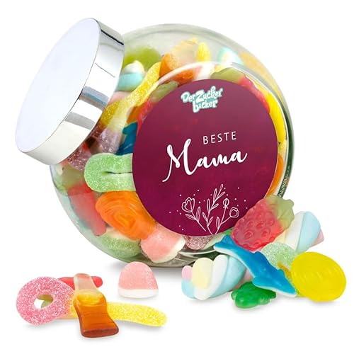 Beste Mama Süßigkeitenglas – bunter Süßigkeiten-Mix im hochwertigen Glas, tolles Geschenk für Mama zum Muttertag oder Geburtstag