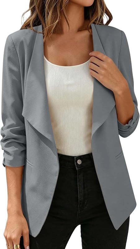 Women's Open Front 3/4 Sleeve Loose Work Office Blazer
