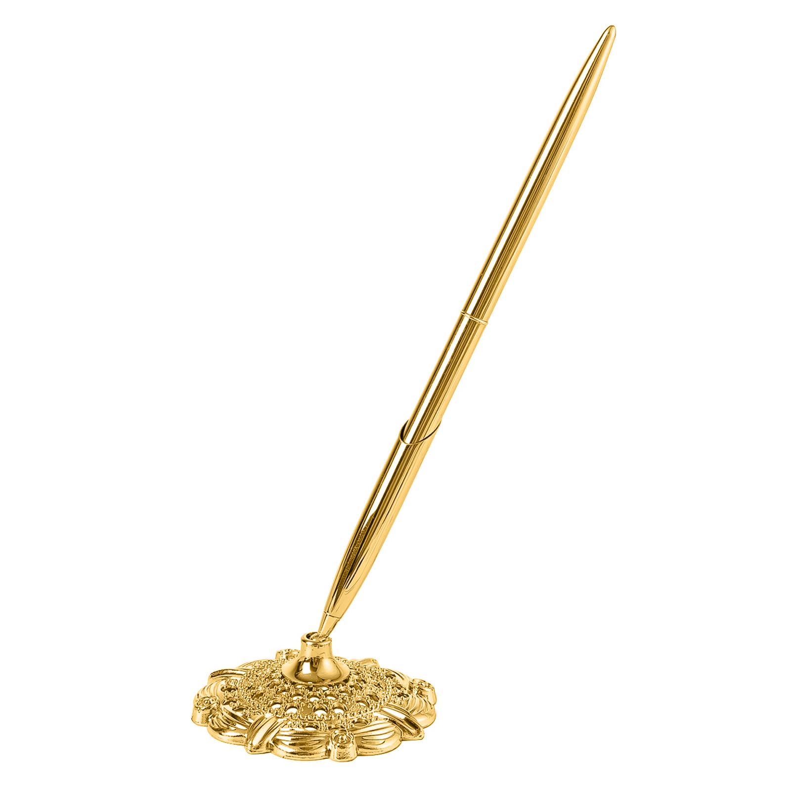 VANTOBEST Gold Wedding Signing Pen Set Metal Ballpoint Pens with Hollow Round Holder for Guest Book Party Office