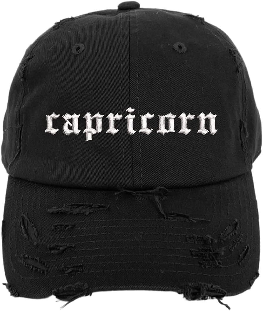 Capricorn Lowercase Vintage Distressed Baseball Cap - Unisex Embroidered Distressed Baseball Hat