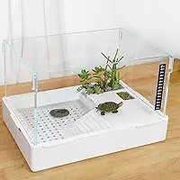 BETAZOOER Tanque de tartaruga com filtro de bomba de água ajustável, vista total habitat de aquário de tartaruga, água fácil de trocar e limpar para pequenos répteis criaturas anfíbias (15,7 ×11,8 ×10 polegadas)