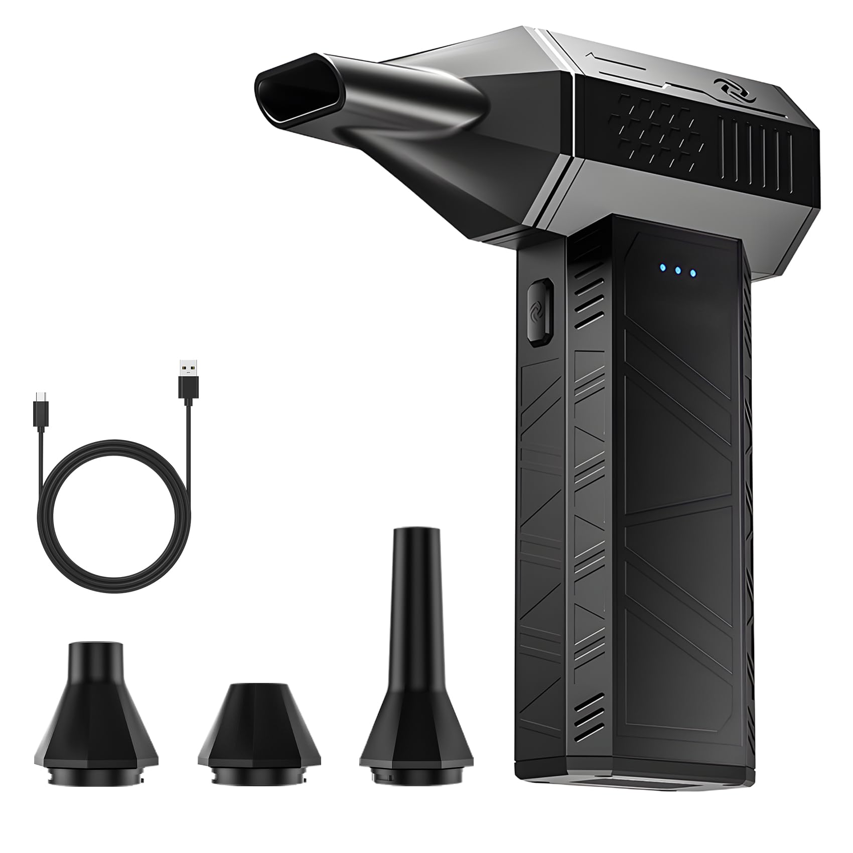 Bombe d’air comprimé,Souffleur Air Comprimé, vitesse maximale de 11 000 tours/minute, équipé de 3 vitesses réglables, batterie rechargeable intégrée de 5 000 mAh, conception miniaturisée