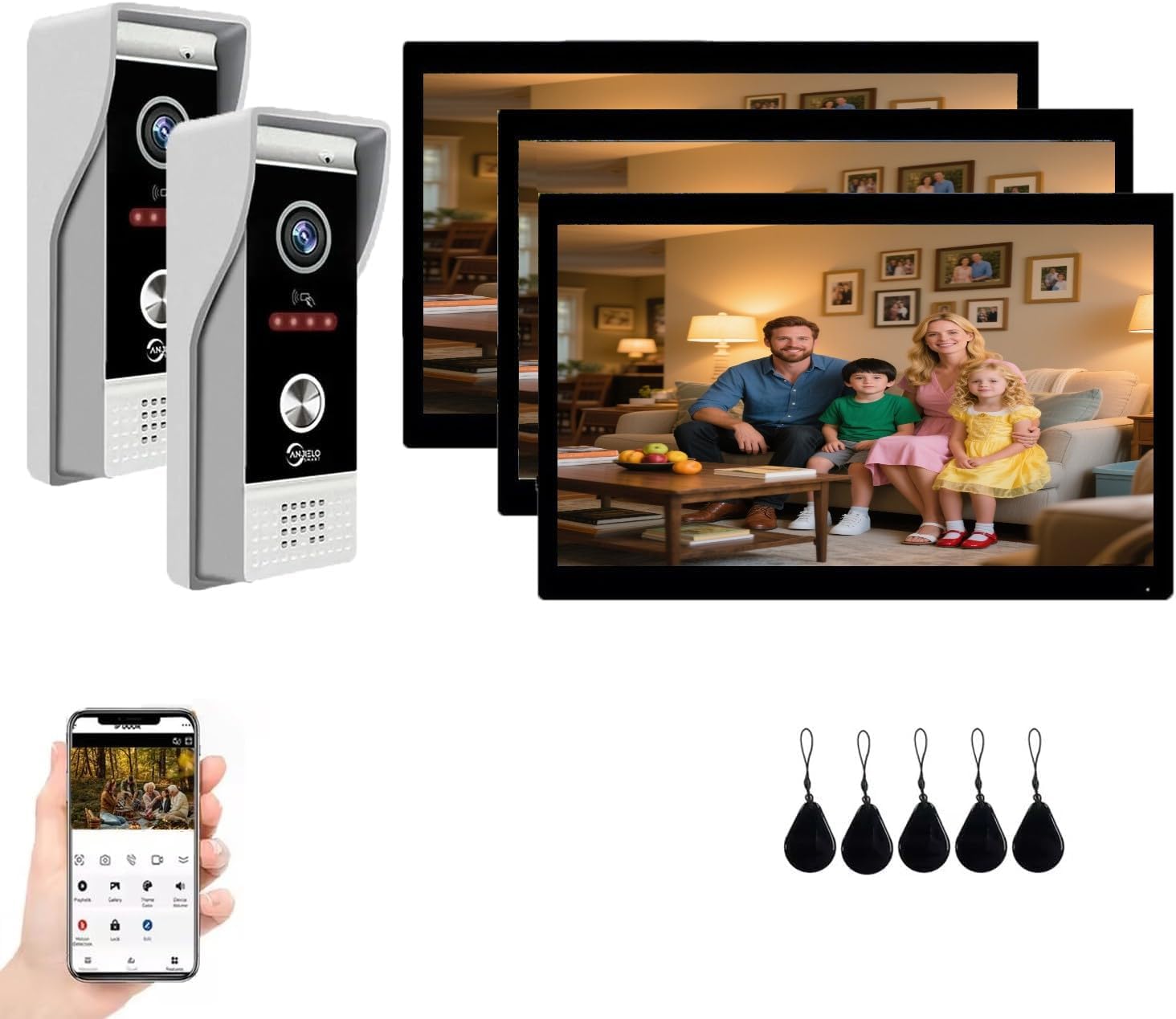 Video Doorbell Intercom System,10 Inches Touch Screen (Black) Video Doorbell Door Phone System,Support Remote Unlock, Dual-Way Intercom,Night Vision for Villa House Apartment (2-Camera + 3-Monitor)