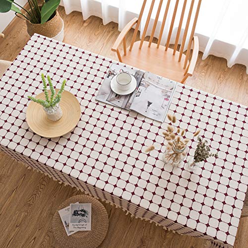 Nappe lin coton rectangulaire de style treillis pour table basse