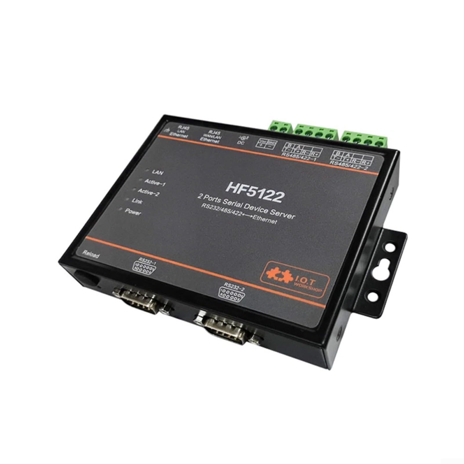 HF5122 - Convertidor de serie a Ethernet industrial con 2 puertos, RS232/RS485/RS422 a 10/100M LAN, pila TCP/IP con cifrado TLS, actualización web OTA, para automatización industrial y redes