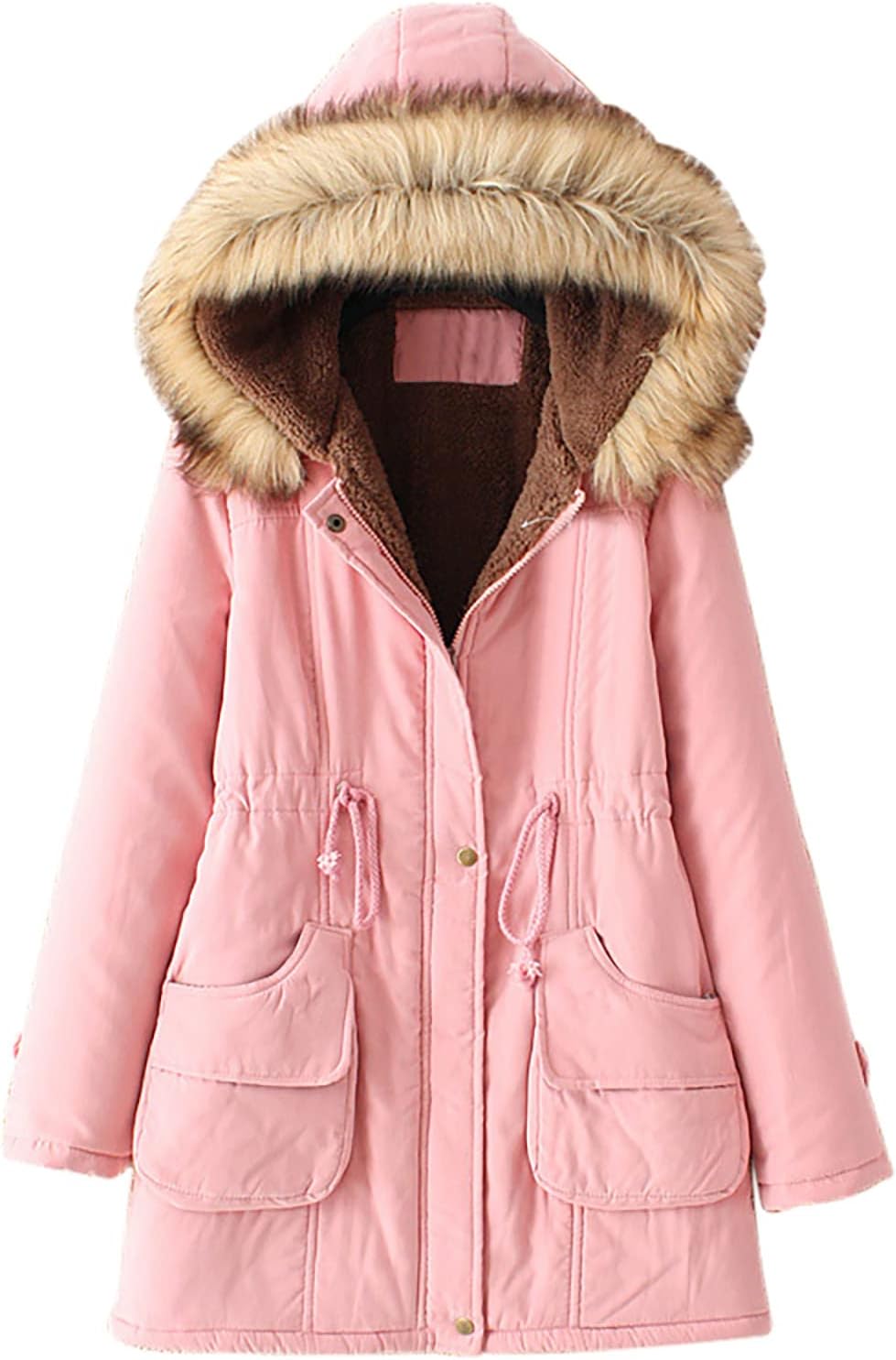 maisdgop Womens Winter Coats Mid Length Sherpa Lined Warm Heavy Jackets Thickened Windproof Outerwear With Fur Hood