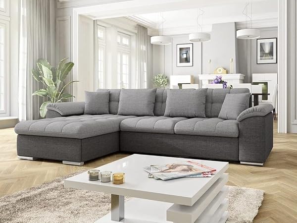 ChillMe Grey Fabric Corner Sofa Bed Oxford