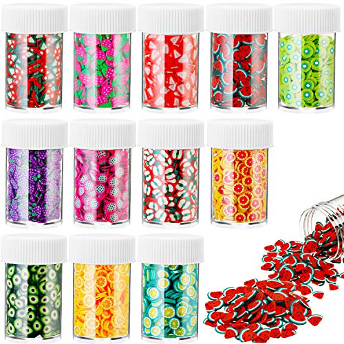 6000 Pieces Nail Design Fruit Slices 3D Polymer Assorted Pattern Nail Slices Colorful Diy Nail Design Slime Supplies For Diy Crafts Slime Making Cellphone Decorations, 12 Styles (Fruit Theme) #TOP18