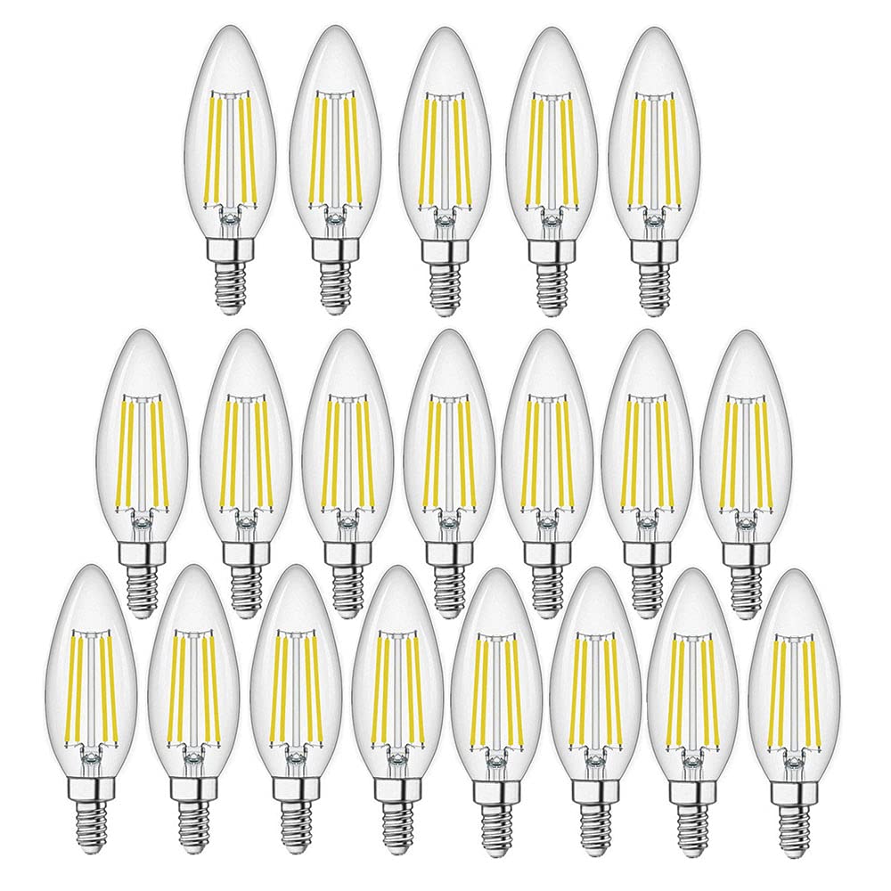 Lampadine a Candela LED E14,Lampadine a LED C35 a Vite Piccola Candelabri Non Dimmerabili Lampadina a Filamento Bianco Freddo 6500K 6W(Equivalente a 60W) 20 Confezioni
