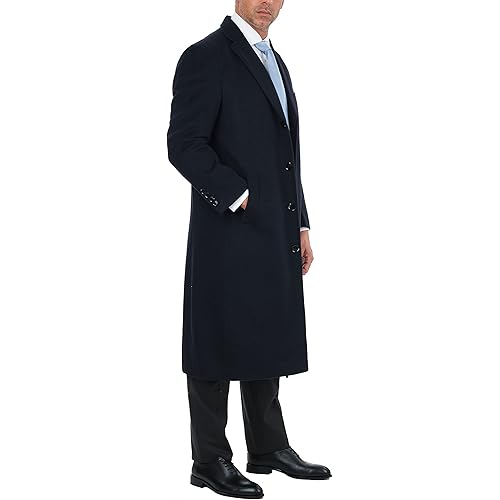 THE SUIT DEPOT Mens Single Breasted Wool Cashmere Full Length Overcoat