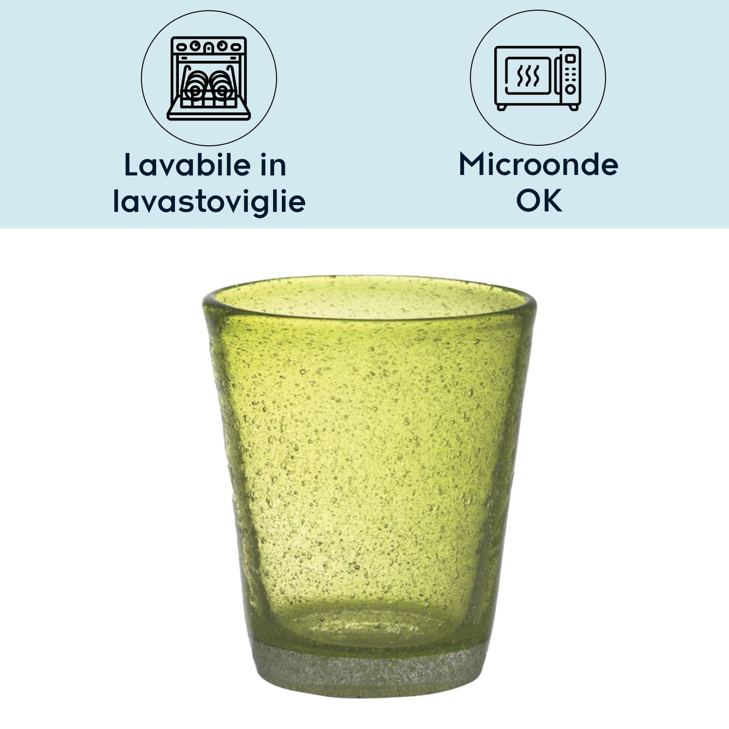 Livellara Trinkgläser, mundgeblasenes Glas, 6er-Set, bunt, modern, besonders, Fassungsvermögen 450 ml, hitzebeständig, für Wasser, Cocktails, Säfte, Pistazie