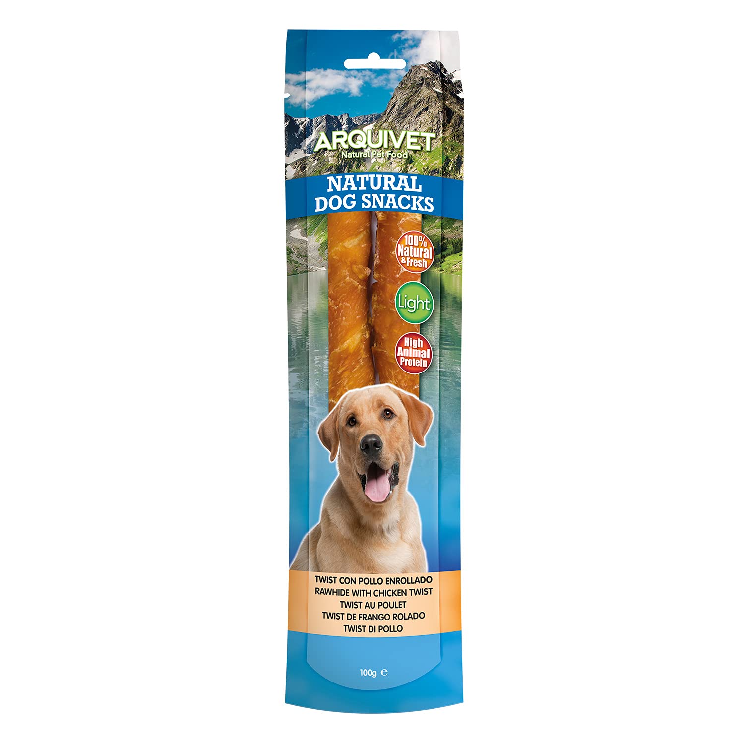 Arquivet Pack 12 Unidades Snacks Twist con Pollo Enrollado 24 cm 100 gr - Natural Dog Snacks - 100% Natural - Chuches, premios, golosinas para Perros - Producto Light - Muy Rico en nutrientes