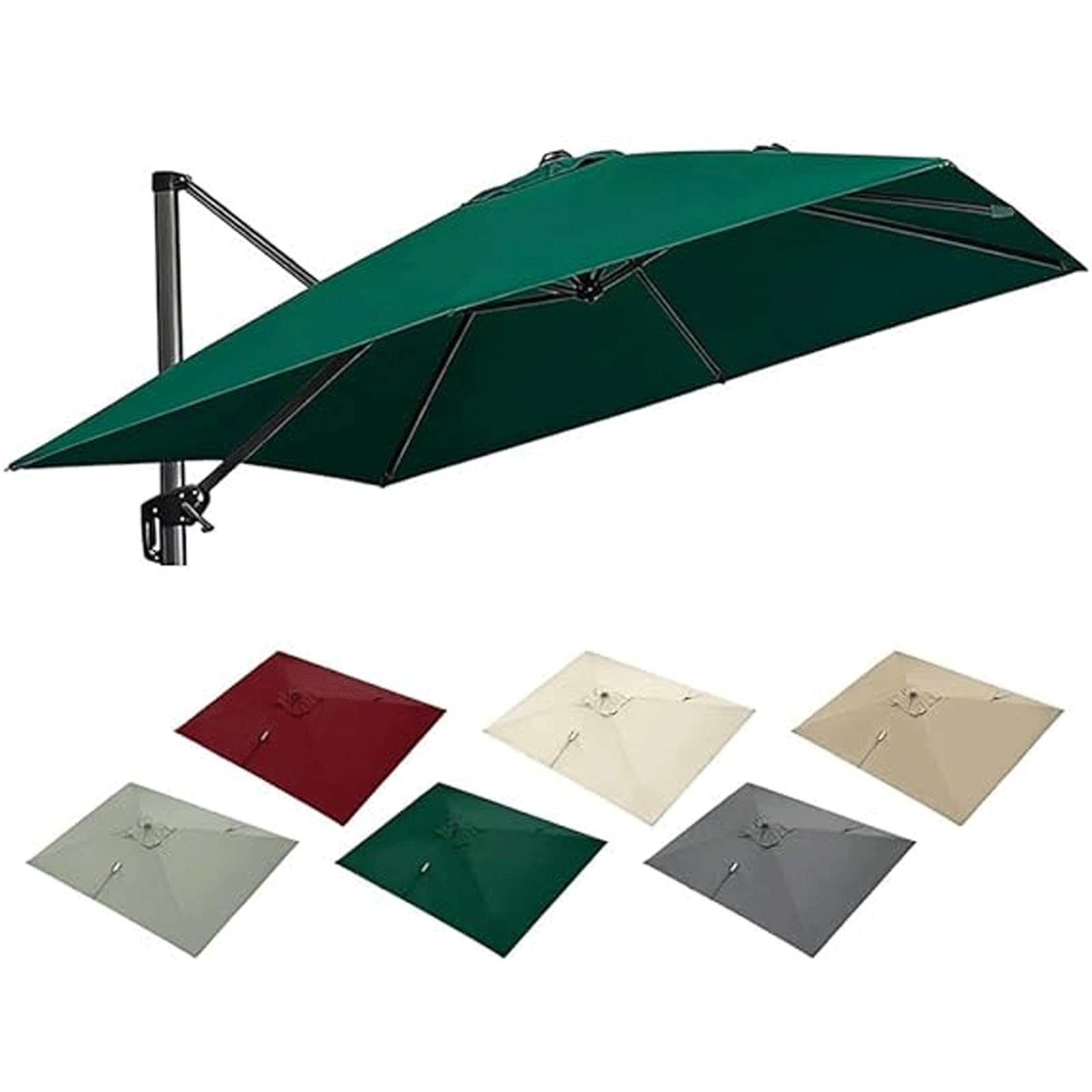 Vankaria Square Cantilever Parasol Replacement Canopy, 8 Ribs Offset Patio Umbrella Top Cover, Durable Polyester Fabric for Hanging Outdoor Garden Balcony, 3x3m Canopy Only,Green